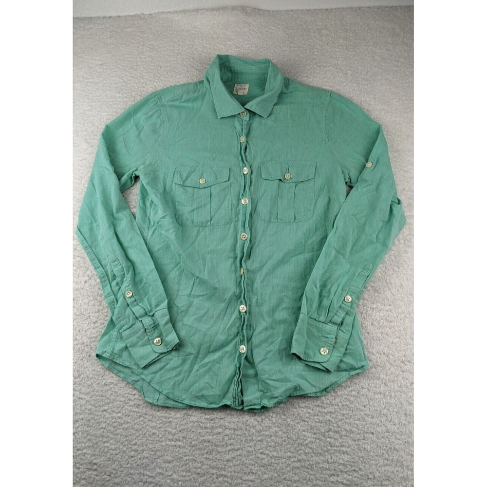 J Crew Green Gauze button up shirt Women's size XS